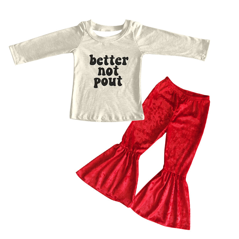 (Pre-order)GLP0863 Better Not Pout Top Red Velvet Bell Pants Girls Clothes Set