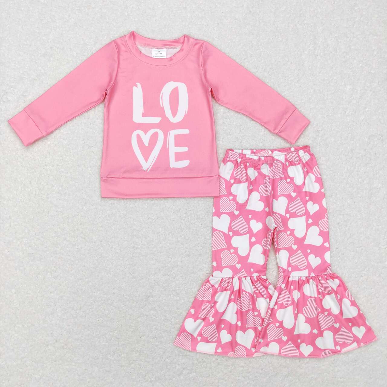 GLP0867 Pink LOVE Heart Print Bell Pants Girls Valentine's Day Clothes Set