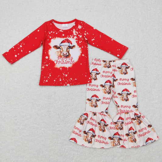 GLP0868 Merry Christmas Cow Print Girls Bell Pants Clothes Set