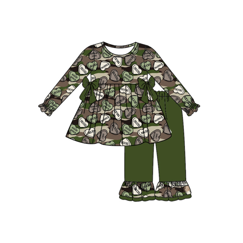 (Pre-order)GLP0871 Green Camo Heart Print Girls Clothes Set