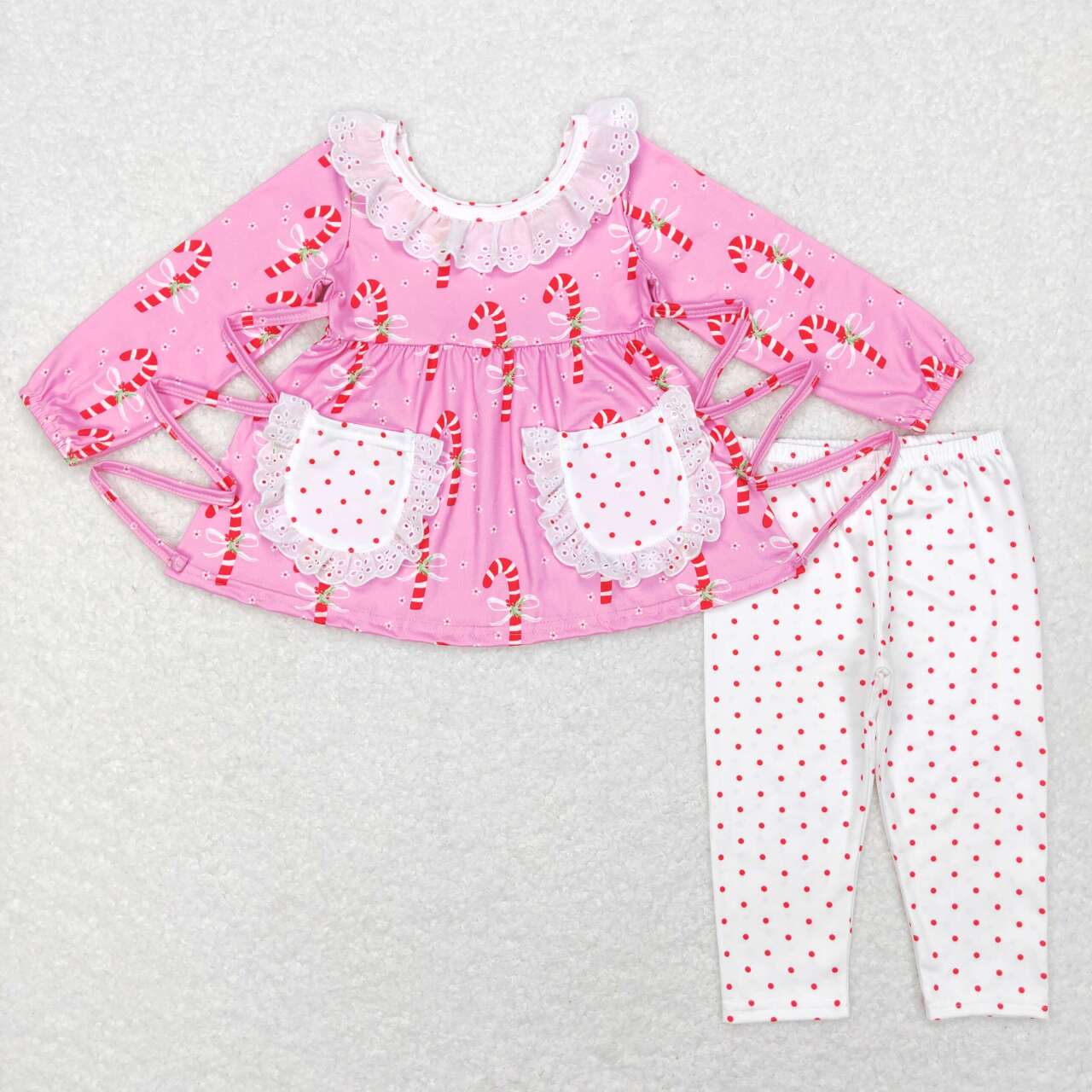 GLP0883 Candy Cane Print Girls Christmas Clothes Set