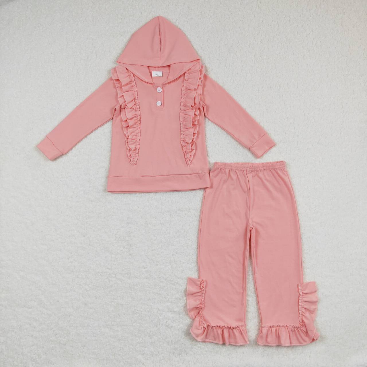 GLP0894 Pink Cotton Ruffles Girls Hoodie Clothes Set