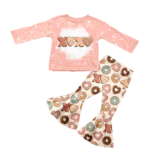 (Pre-order)GLP0898 Donut Heart XOXO Print Bell Pants Girls Valentine's Day Clothes Set