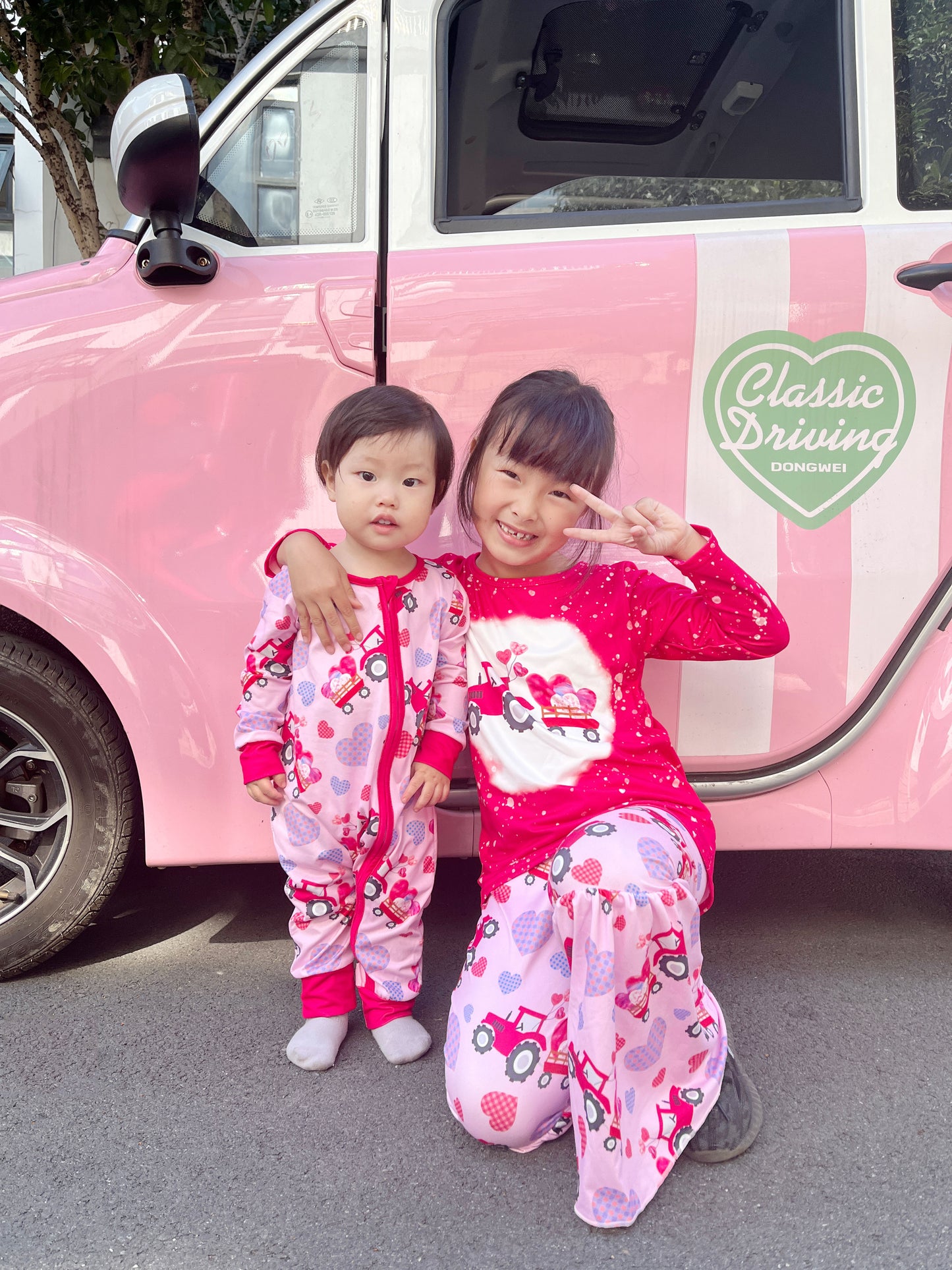 Pink Truck Heart Print Sibling Valentine's Day Matching Clothes