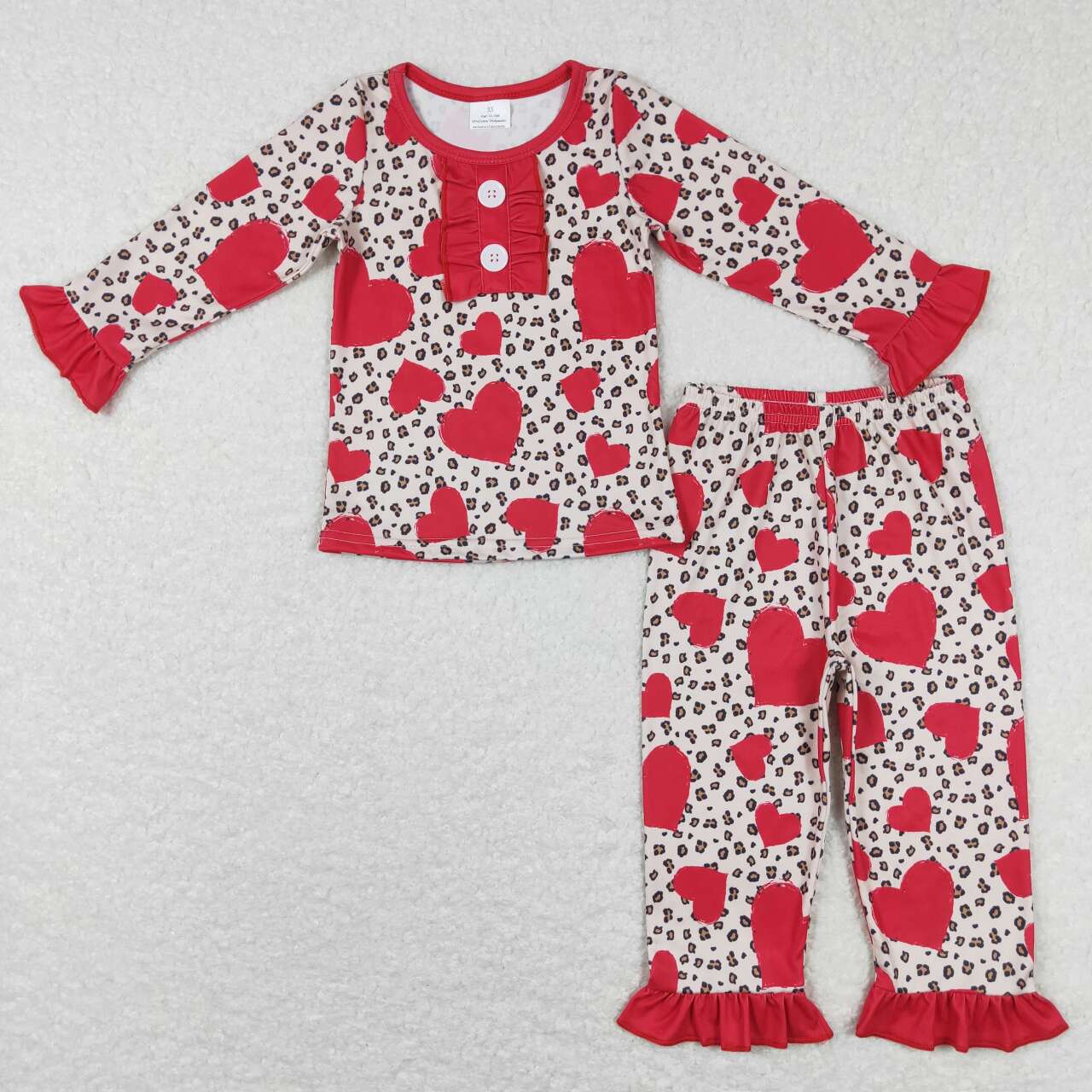 GLP0905 Red Heart Leopard Print Girls Valentine's Day Pajamas Clothes Set