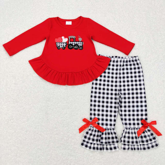 GLP0908 Red Heart Truck Embroidery Print Girls Valentine's Day Clothes Set