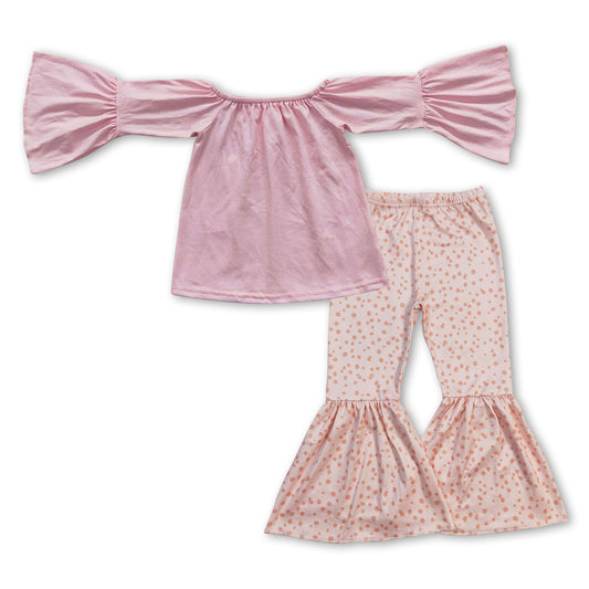 GLP0938 Pink Top Dots Bell Pants Girls Clothes Set