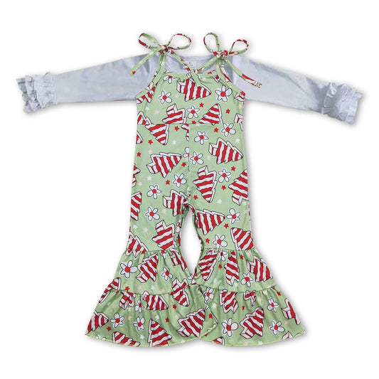 GLP0948 White Cotton Top Little Debbie Cakes Print Overall Girls Jumpsuits Christmas Clothes Sets