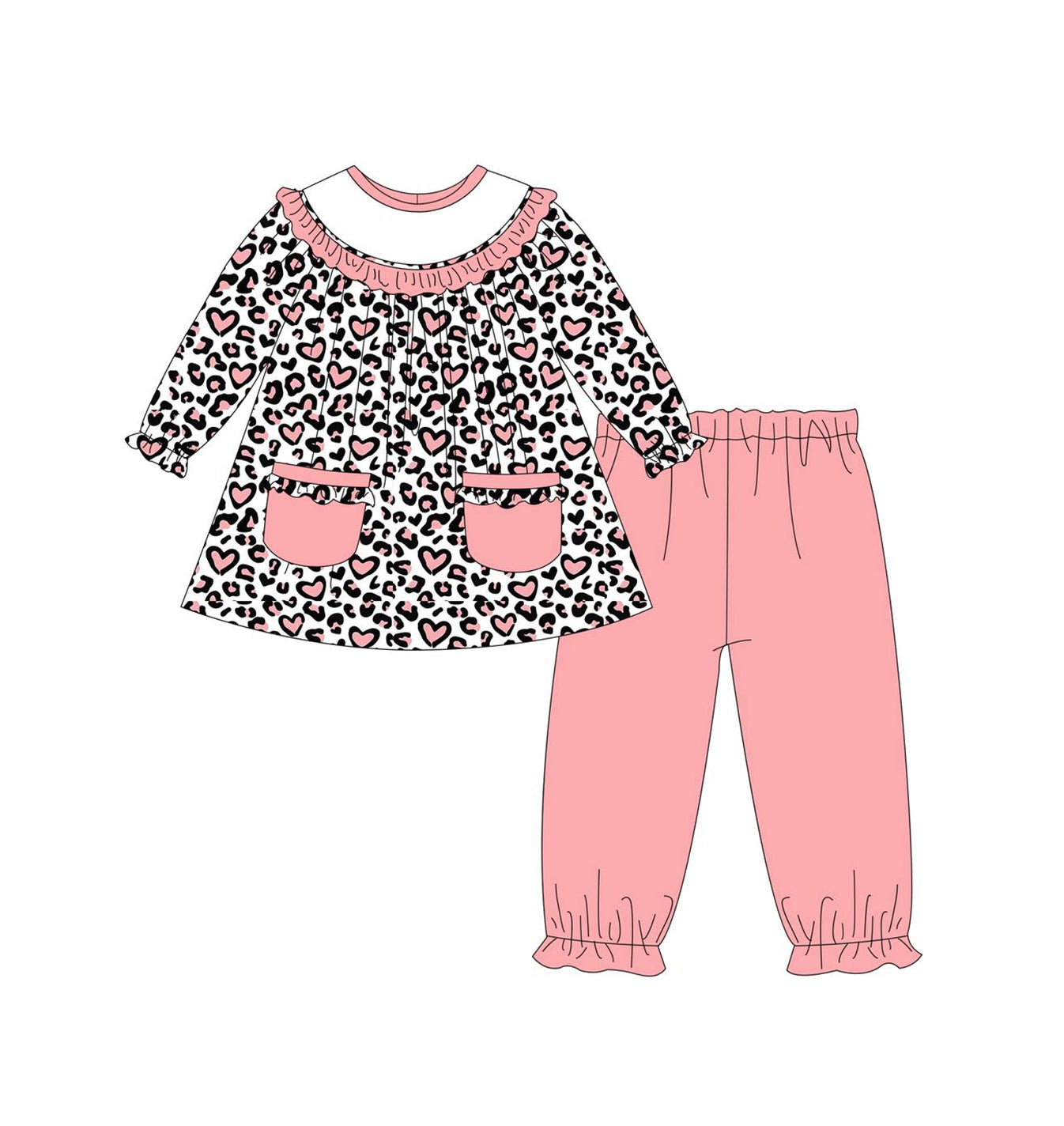 (Pre-order)GLP0958 Pink Leopard Heart Print Girls Valentine's Clothes Set