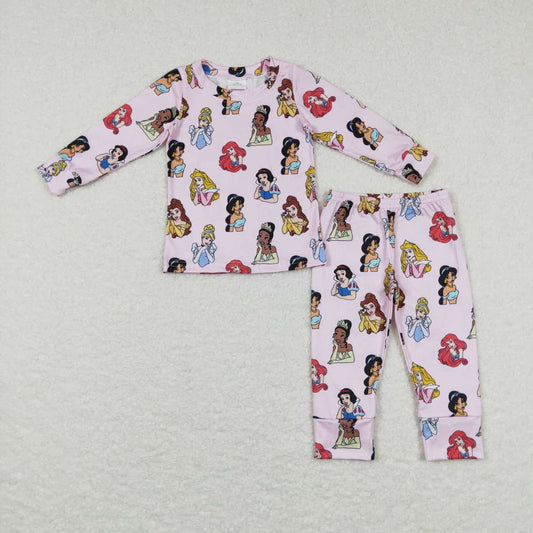 GLP0970 Pink Cartoon Princess Print Girls Pajamas Clothes Set