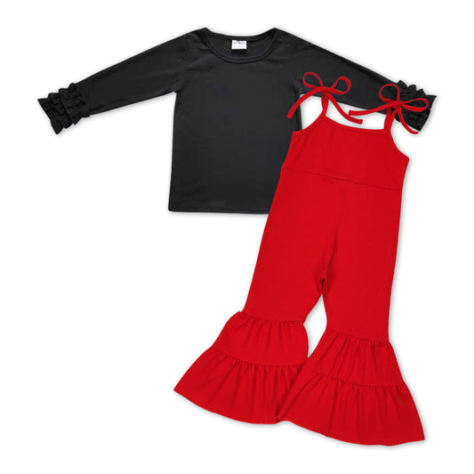 GLP0983 Black Top Red Overall Girls Jumpsuits 2 pcs Clothes Set