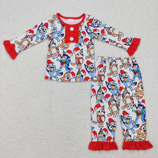 GLP0984 Cartoon Dog Girls Christmas Pajamas Clothes Set