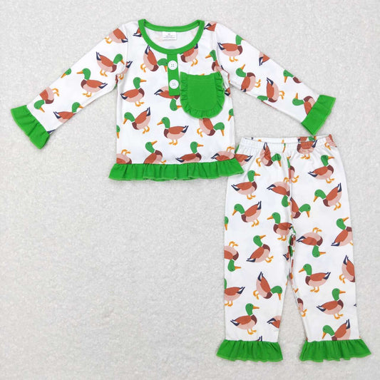 GLP1016 Duck Print Pocket Top Girls Pajamas Clothes Set