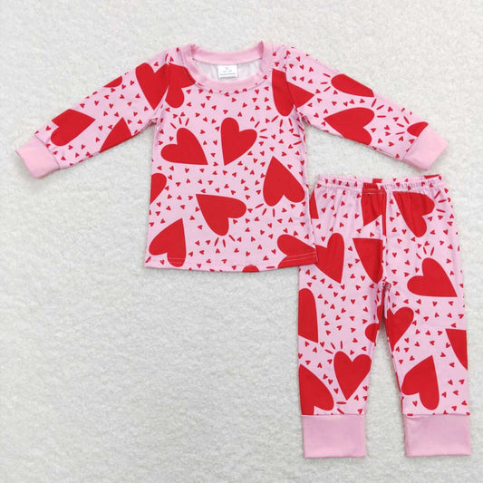 GLP1038 Red Heart Pink Girls Valentine's Pajamas Clothes Set