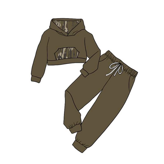 (Pre-order)GLP1074 Camo Print Girls Hoodie Top Clothes Set