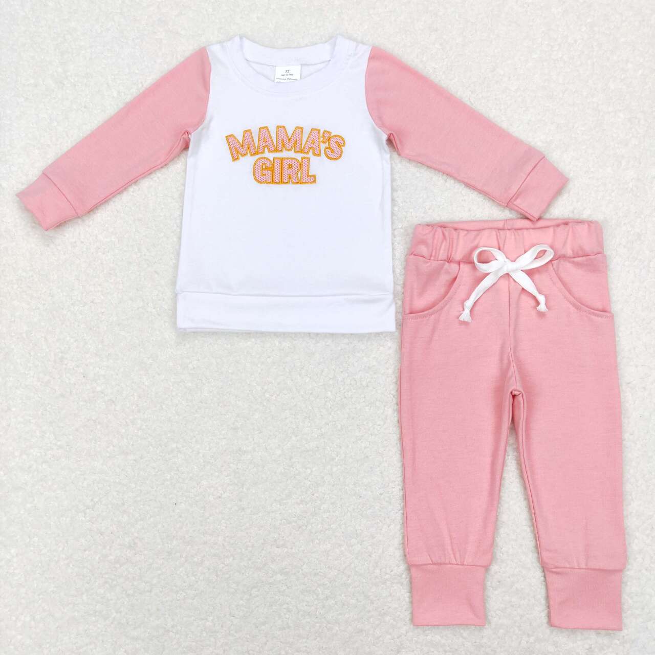 GLP1075 MAMA'S GIRL Embroidery Top Pink Pants Girls Cotton Clothes Set