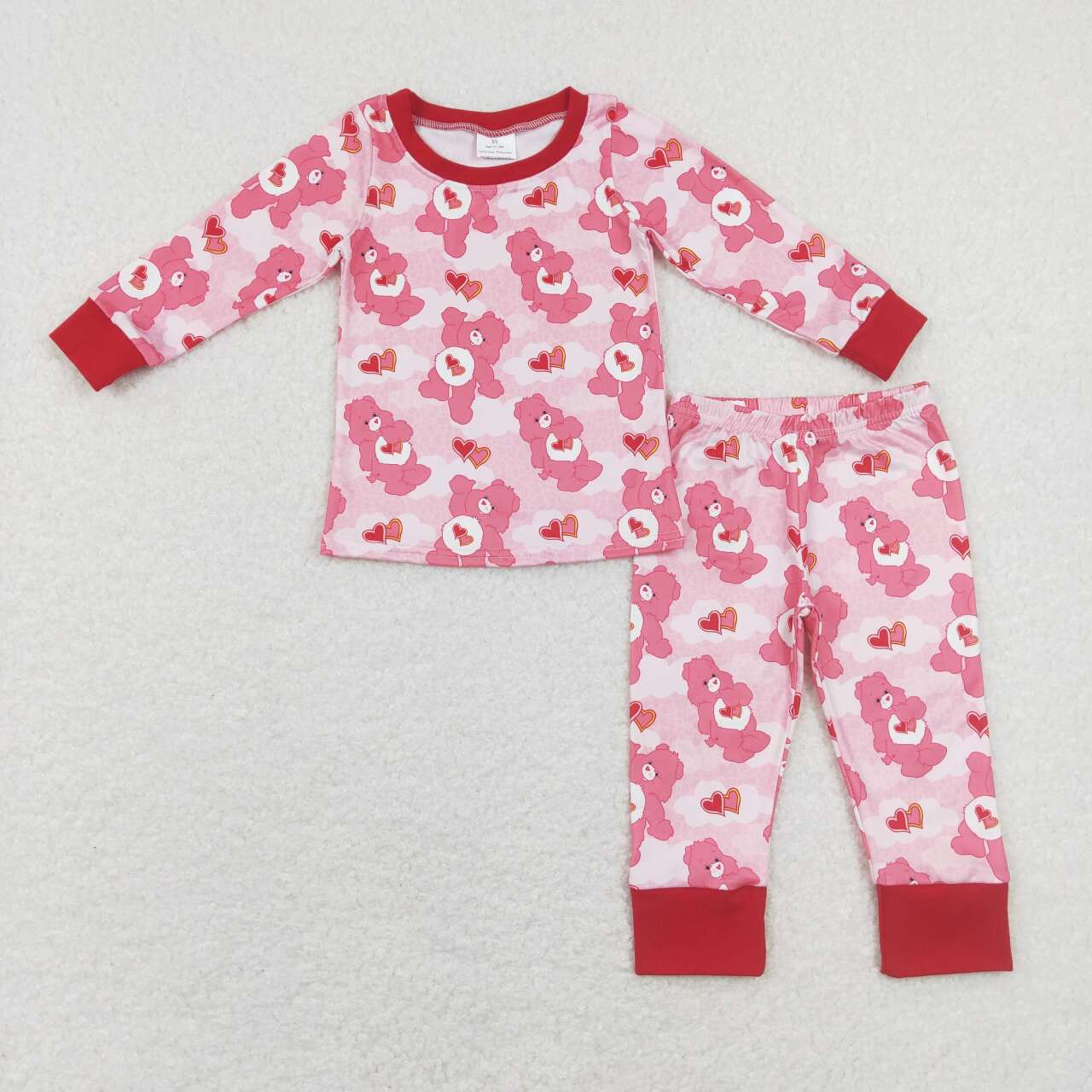 GLP1090 Cute Bear Heart Print Girls Pajamas Valentine's Clothes Set