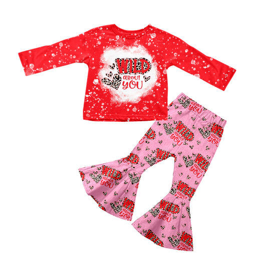 (Pre-order)GLP1097 Wild Leopard Heart Print Girls Valentine's Clothes Set
