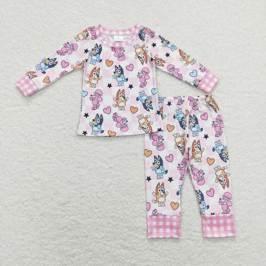 GLP1099 Cartoon Dog Heart Print Girls Valentine's Pajamas Clothes Set