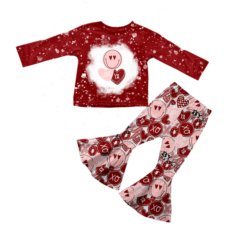 (Pre-order)GLP1101 Smiling Face Heart Print Girls Valentine's Clothes Set