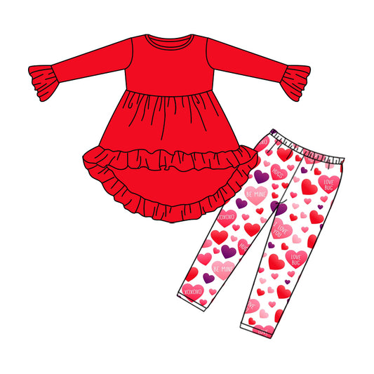 (Pre-order)GLP1106 Red Tunic Top Heart Legging Pants Girls Valentine's Clothes Set