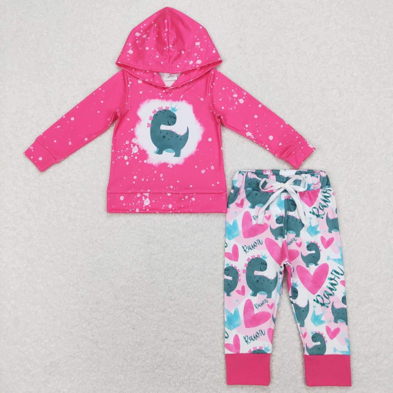 Dinosaur Heart Pink Print Sisters Valentine's Matching Clothes