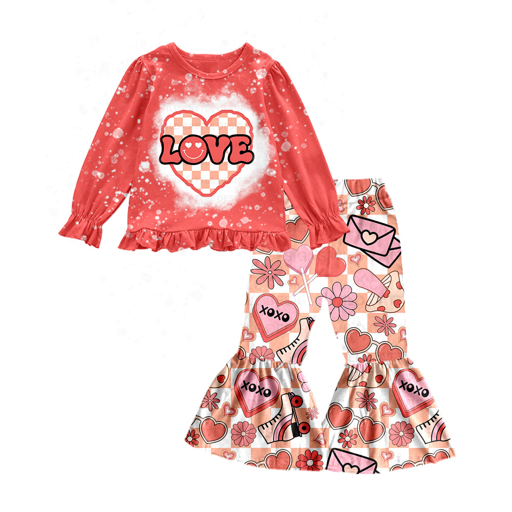 (Pre-order)GLP1127  LOVE Heart Flowers Print Girls Valentine's Cothes Set