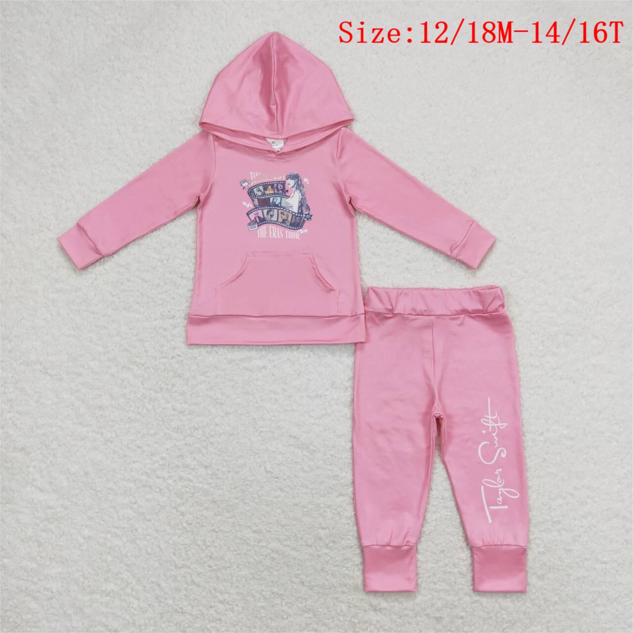 GLP1170  Pink Singer Swiftie Print Girls Fall Hoodie Clothes Set