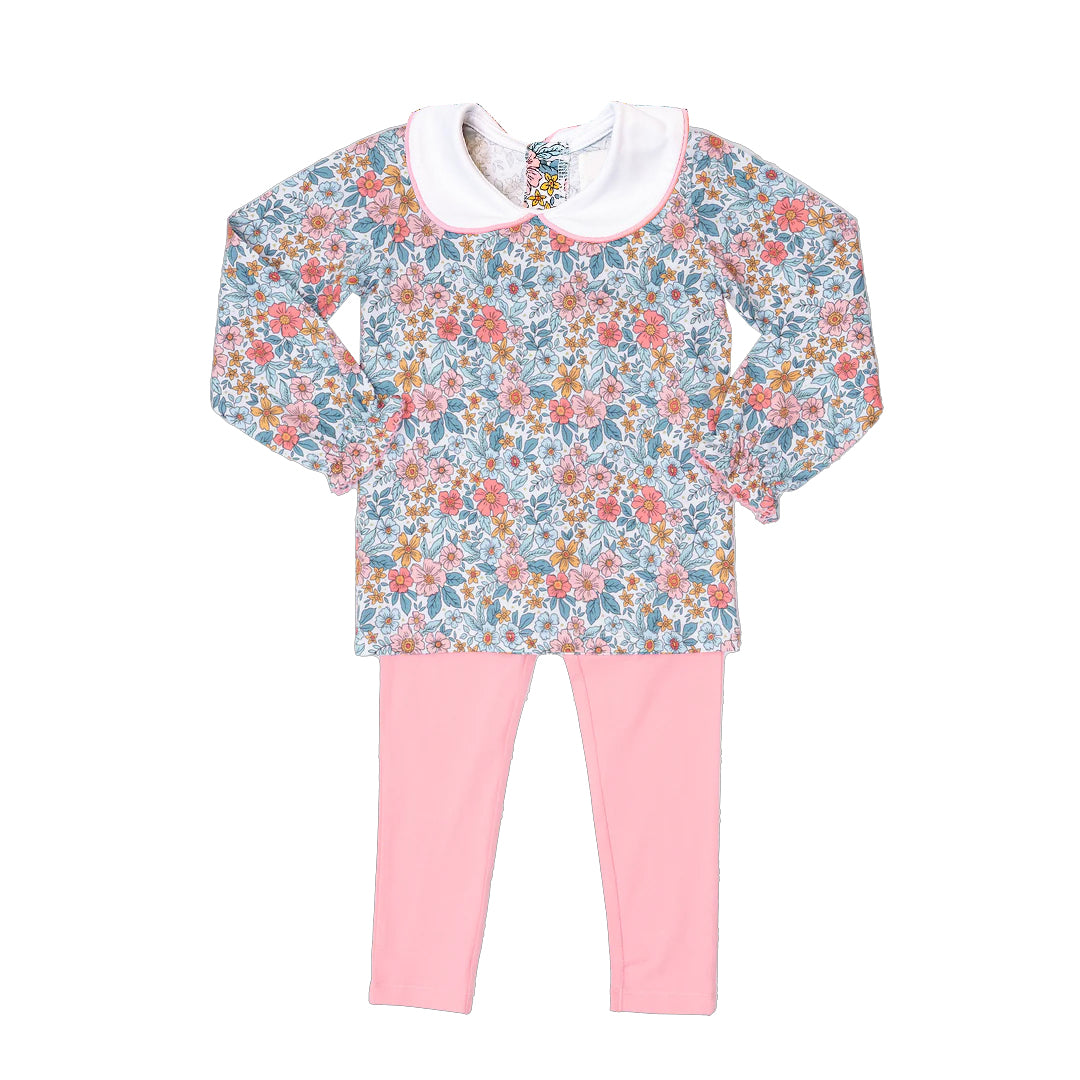 (Pre-order)GLP1176 Flowers Top Pink Legging Pants Girls Clothes Set