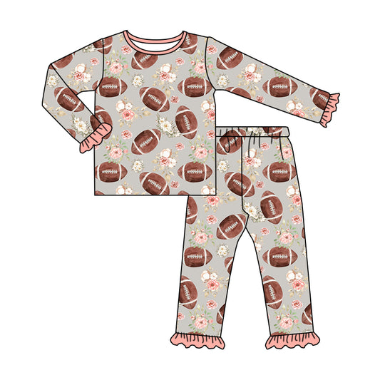 (Pre-order)GLP1179 Flowers Football Print Girls Fall Pajamas Clothes Set