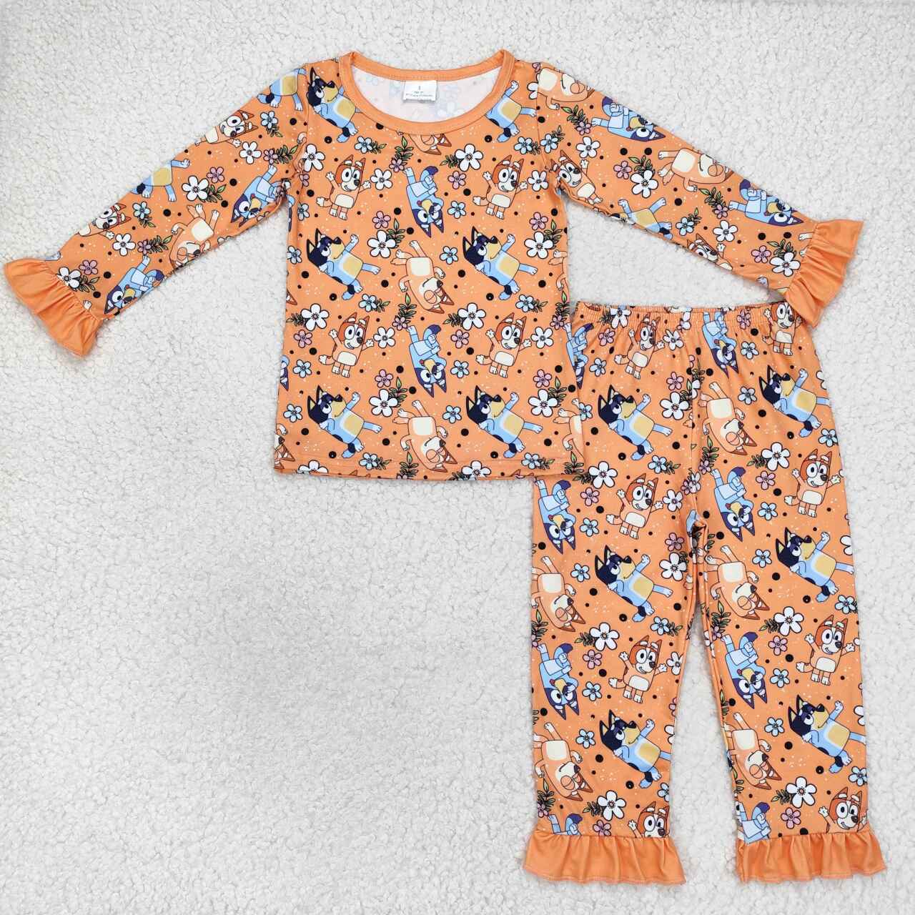 GLP1184 Cartoon Dog Flowers Print Girls Pajamas Clothes Set