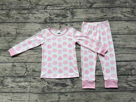(Pre-order)GLP1188 Pink Pumpkin Print Girls Fall Pajamas Clothes Set