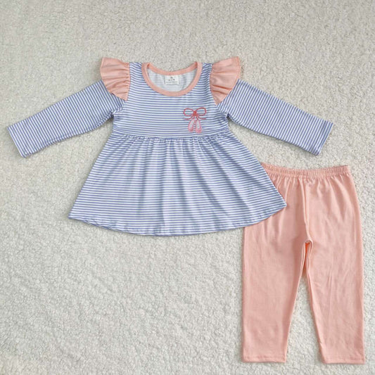 GLP1194 Dancing Shoes Embroidery Tunic Top Pink Legging Pants Girls Fall Clothes Set