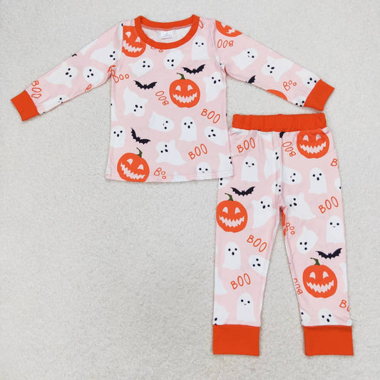 GLP1198 Pumpkin Ghost BOO Print Girls Halloween Pajamas Clothes Set