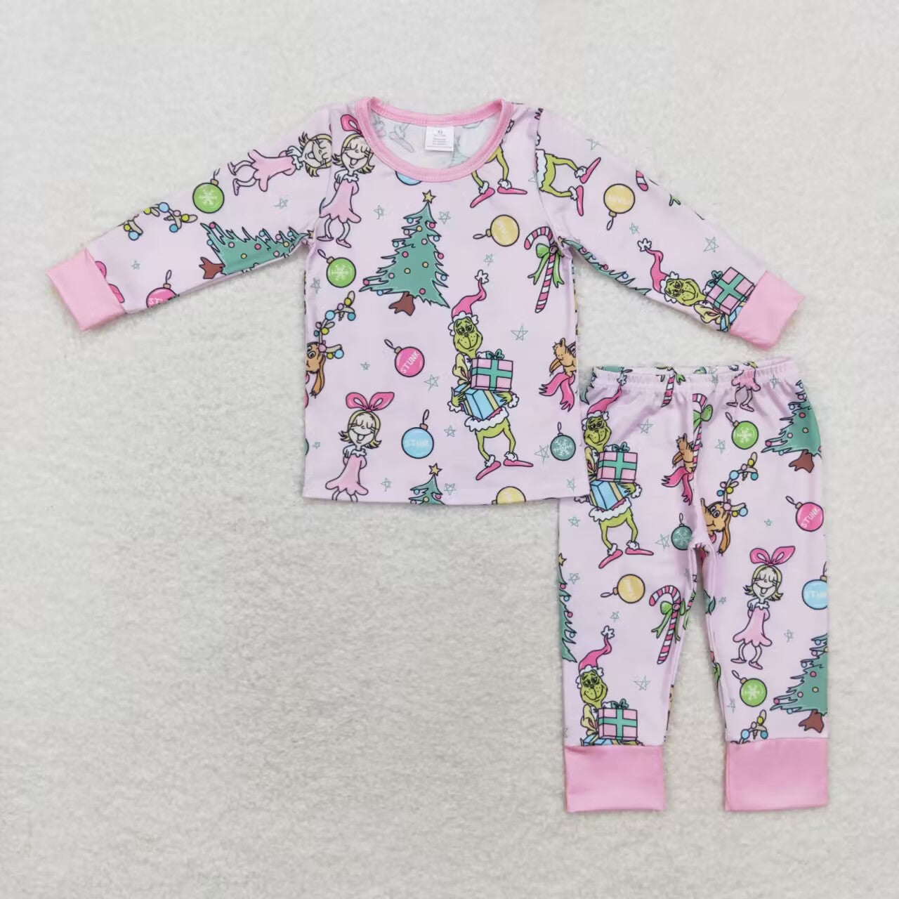 GLP1220 Green Frog Tree Girl Print Girls Christmas Bamboo Pajamas Clothes Set