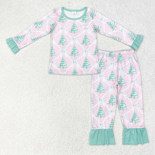 GLP1242 Christmas Tree Pink Print Girls Bamboo Pajamas Clothes Set