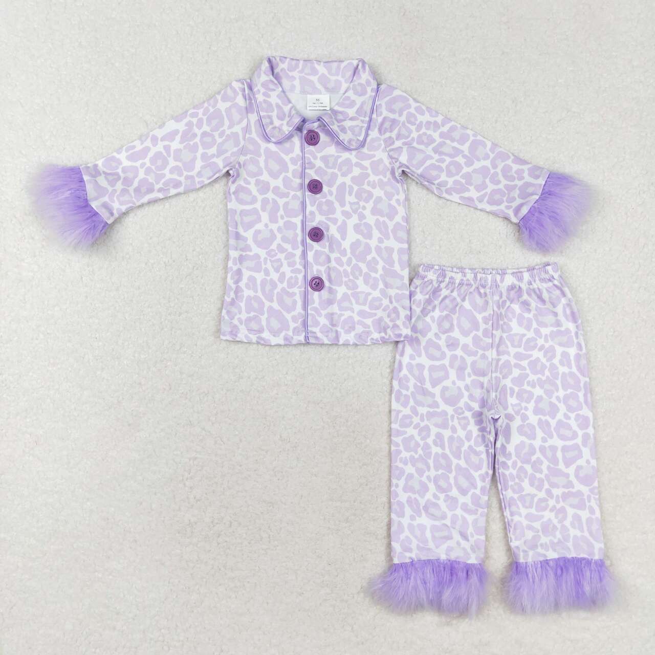 Purple Leopard Print Mom and Me Matching Fall Buttons Fur Pajamas Clothes Set