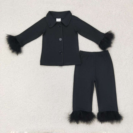 GLP1260 Black Color Girls Fall Buttons Fur Pajamas Clothes Set