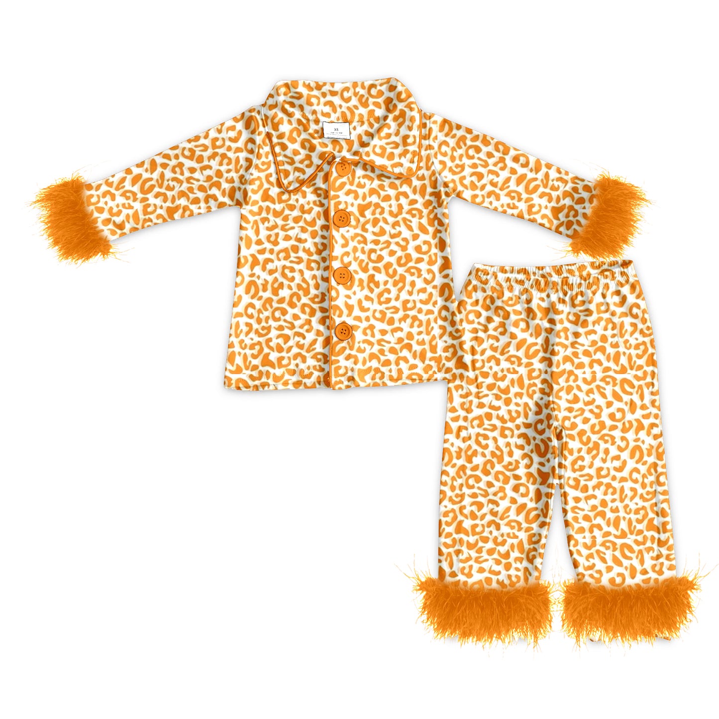 (Pre-order) GLP1266 Adult Orange Leopard Print Fall Buttons Fur Pajamas Woman Clothes Set