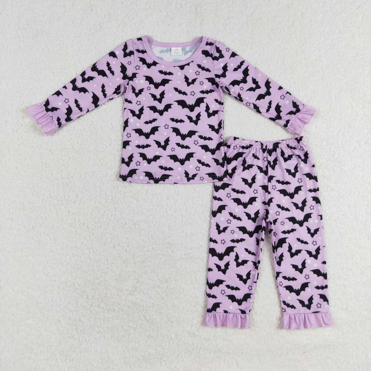 GLP1268 Purple Bat Print Girls Halloween Pajamas Clothes Set