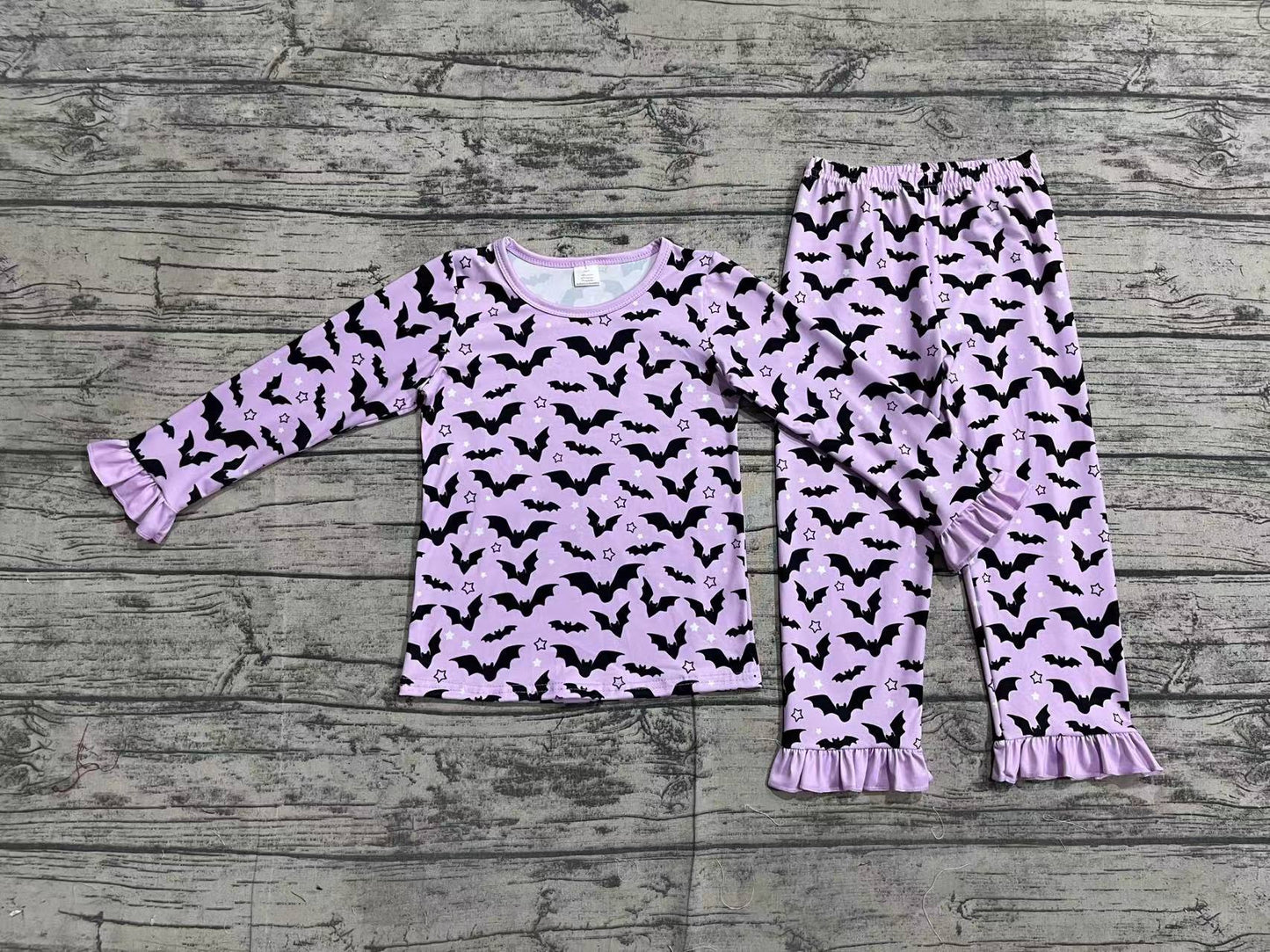(Pre-order)GLP1268 Purple Bat Print Girls Halloween Pajamas Clothes Set