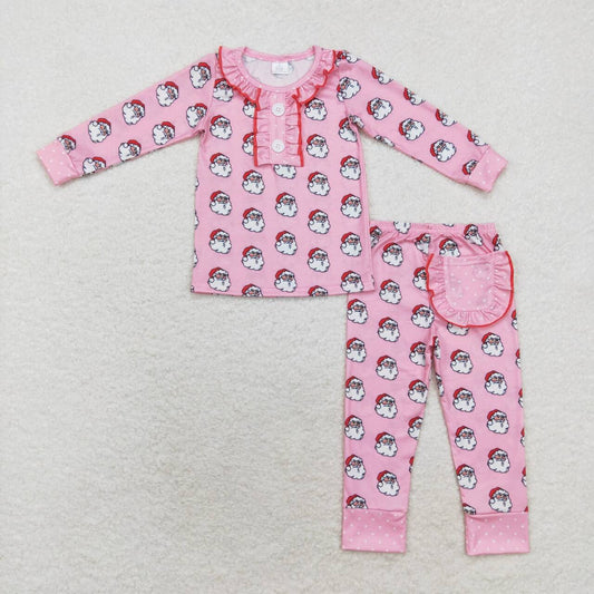 GLP1269 Pink Santa Print Girls Christmas Bamboo Pajamas Clothes Set