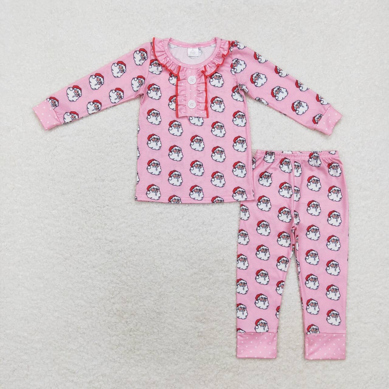 GLP1269 Pink Santa Print Girls Christmas Bamboo Pajamas Clothes Set