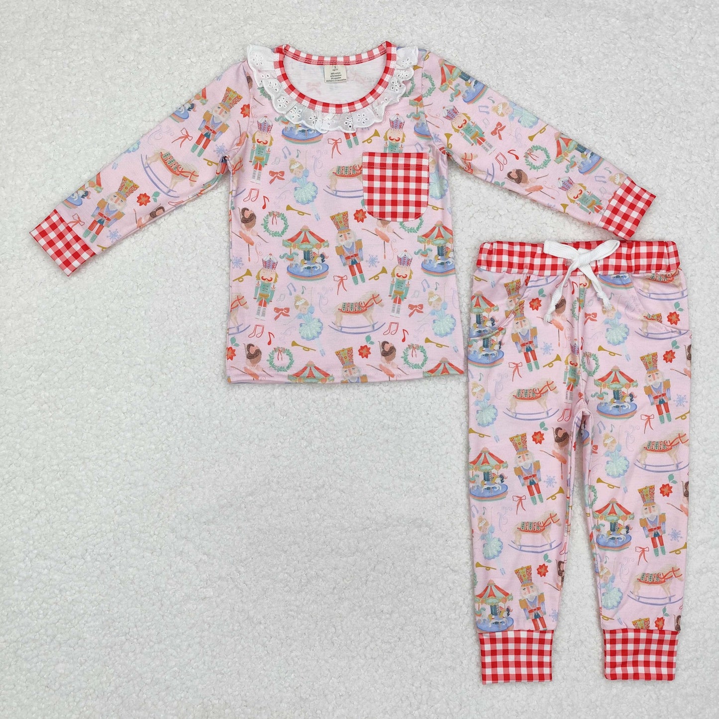 GLP1271 Nutcracker Soldier Print Girls Christmas Bamboo Pajamas Clothes Set