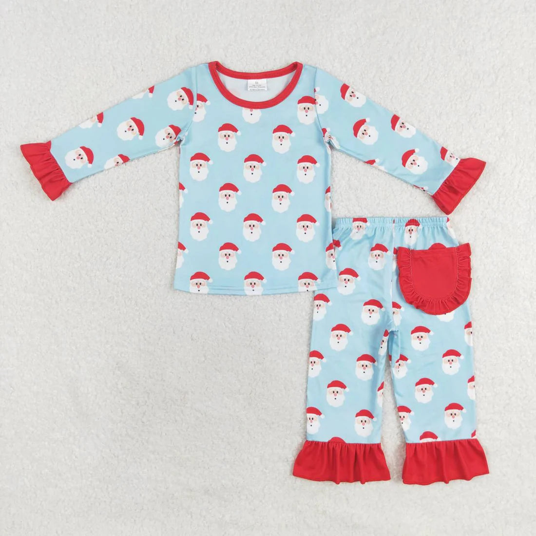 Blue Santa Print Sibling Christmas Pajamas Clothes Set