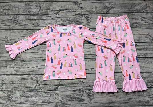 (Pre-order)GLP1278 Nativity Print Girls Christmas Pajamas Clothes Set