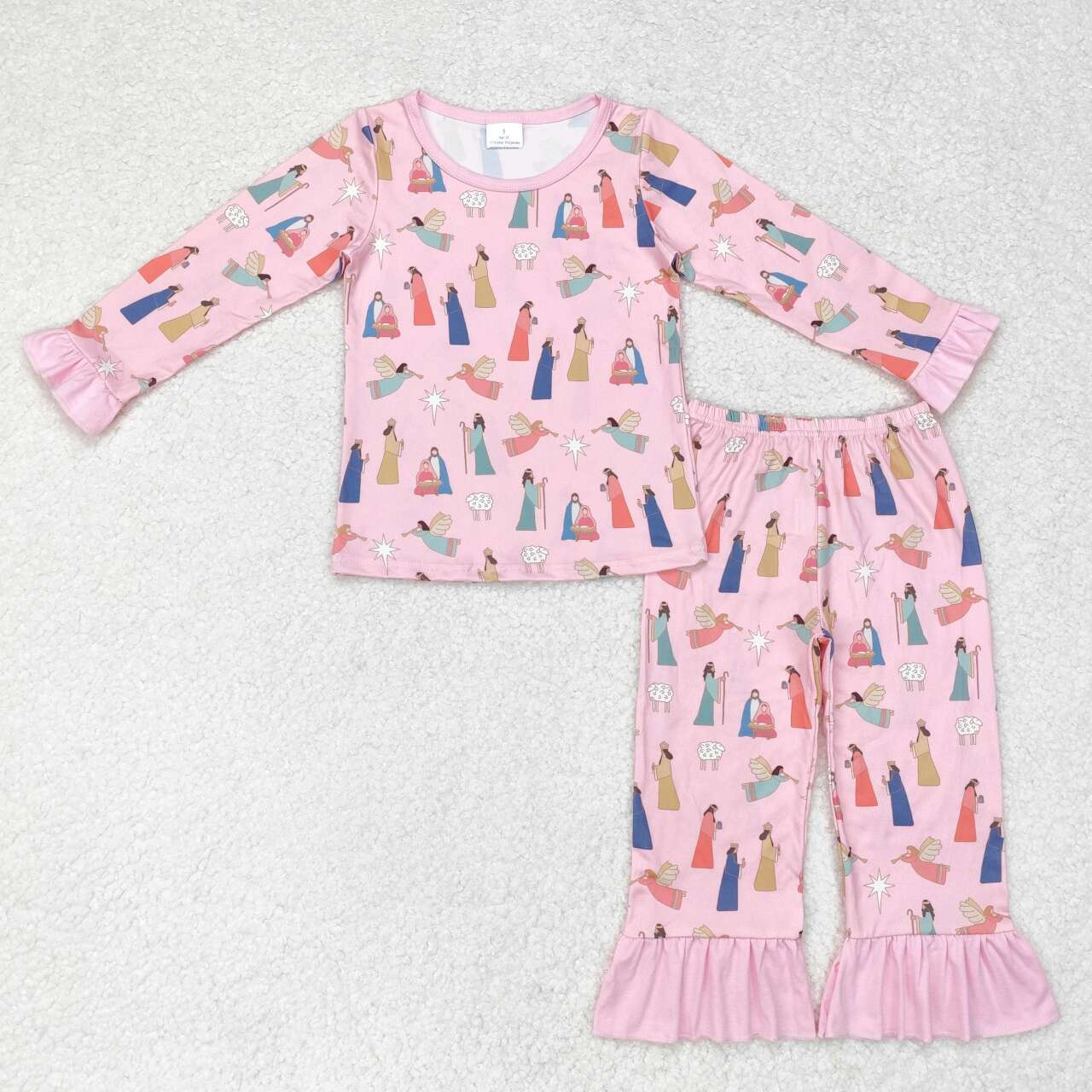 GLP1278 Nativity Pink Print Girls Christmas Pocket Pajamas Clothes Set