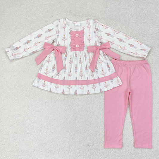 GLP1283 Nutcracker Tunic Top Pink Legging Pants Girls Christmas Clothes Set