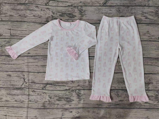 (Pre-order)GLP1311 Pink Ghost Print Girls Halloween Pajamas Clothes Set