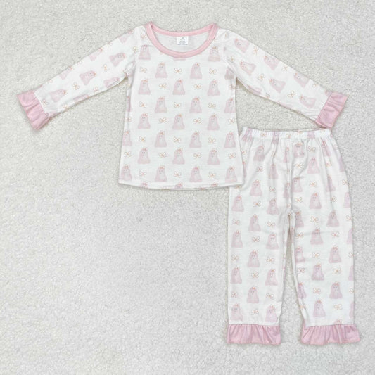 GLP1311 Pink Ghost Print Girls Halloween Bamboo Pajamas Clothes Set